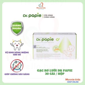 Gạc rơ lưỡi cho bé Dr PAPIE hộp 30 cái tưa lưỡi vệ sinh răng miệng trẻ em - Monnie Kids