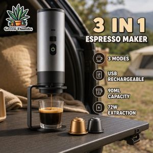 Portable Espresso Machine Electric Coffee Maker Usb Rechargeable Self Heating One Touch Compact 90 Capacity Travel Car Camping