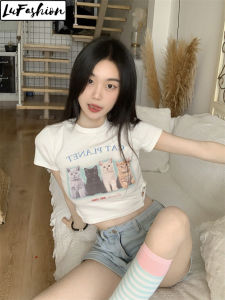 LuFashion Crop Tops for Women Slim Animal Print Summer Short Sleeve Casual T-Shirts