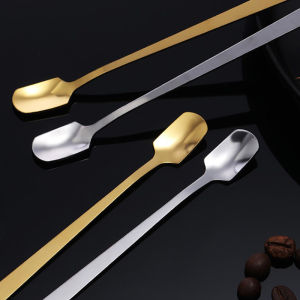 baoda ช้อนตักน้ำแข็งสแตนเลสด้ามยาว1ชิ้นสำหรับกาแฟและชาไอศกรีมของหวานช้อนคน