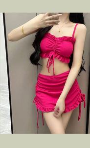 ชุดว่ายน้ําบิกินี่ แบบผูกเชือก แต่งผ่าข้าง สไตล์เกาหลี 770013 เสื้อผ้า ผู้หญิง