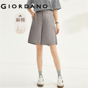 GIORDANO Women Shorts Half Elastic Waist Lightweight Summer Shorts Comfort Linen Cotton Loose Summer Casual Shorts 13403224