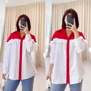 NANDO ATASAN KEMEJA WANITA KOREA TERBARU KATUN POPLIN MODEL SABRINA FASHIONABLE Y2K