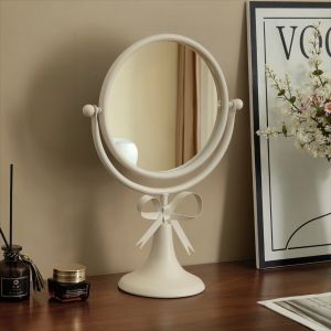 SUTONGXUE 360 °   Có thể xoay Gương trang điểm Hình bầu dục Sang trọng nhẹ nhàng Gương trang điểm hình nơ Nghệ thuật sắt Trang trí nhà cửa Gương đứng để bàn Phụ nữ