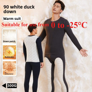 Duck down thermal underwear mens fleece thickened constant temperature close-fitting antibacterial mens long johns set base winter