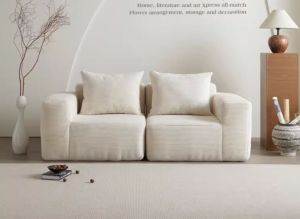 FurnitureSG Cosy Modern Two-Seater Fabric Sofa with Elegant Ribbed Texture and Pocketed Spring Cushion - Ready Stock