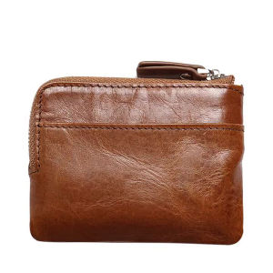 กุญแจขนาดเล็กสำหรับผู้หญิงและผู้ชายหนังแท้สไตล์ญี่ปุ่น Dompet Koin กระเป๋าซิปกระเป๋าสตางค์สั้นกระเป๋าใส่บัตรเครดิตมีพวงกุญแจ