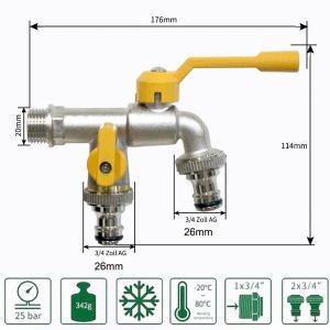 ข้อต่อแปลงหัวเกลียวสายยางสวน1/2 "IBC ถังน้ำตัวเชื่อมท่อประปา2-Way 1-Way ล้างก๊อกน้ำทองเหลืองบอลวาล์ว