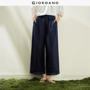 Giordano Women Luxurious Cotton and linen blended lace-up half-elastic waist woven wide-leg trousers - Soft & Breathable - Premium Quality Free Shipping 18416505
