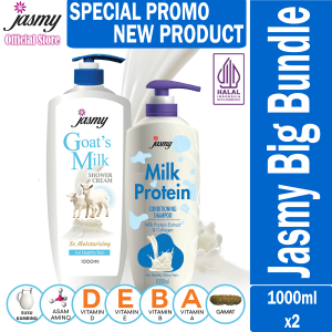 BIG PACKAGE MILK PROTEIN SHAMPOO 1LTR & SABUN GOATS MILK 1LTR JASMY BIG PACKAGE IMPOR MALAYSIA