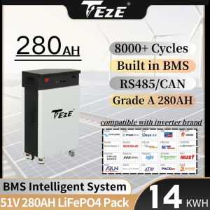 TEZE 48V/51.2V 280h LiFePO4 batteries 15KWH Powerwall integrated BMS ESS home energy storage with active balancer