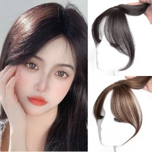 495HS Invisible Hair Toppers Wigs with Bangs Middle Part Fake Fringe Bang Hair Extension Seamless Styling Clip on Hairpieces Women