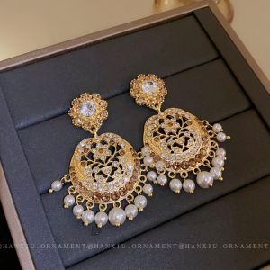 Hollow Flower Metal Earrings for Women Korean Fashion Pearl Tassel Earring Accessories Jewelry for Girls