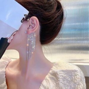 Lovely girls house 1 Pair Luxury Exquisite Long Tassel Full Rhinestone Drop Earrings for Women 2022 New Crystal Dangle Earrings Fashion Jewelry