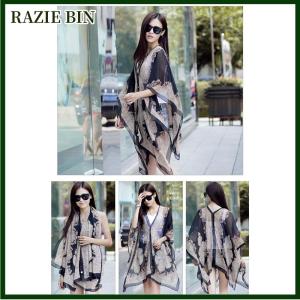 RAZIE BIN Summer Sun Protection Chiffon Printed Scarf Veil Scarf Polyester Shawls For Women Beach Silk Variable Decorative Shawl