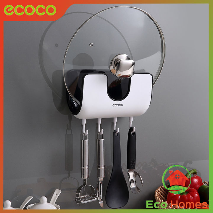 Ecoco Pot Cover Holder Rack Wallmounted Pot Lid Hold with 4 Hooks