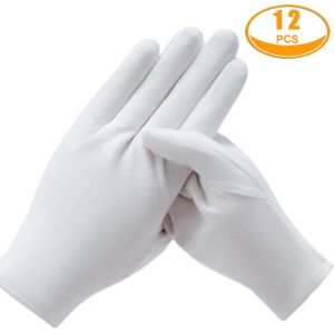12 Pairs White Cotton Inspection Gloves Stretch Knitted Safety Gloves for Work and Jewelry