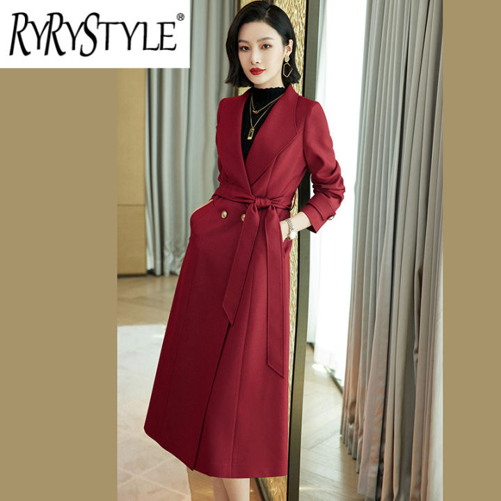 RYRYSTYLE Red Trench Coat, Women's Autumn And Winter New Style, Lace Up Mid  Length Slim Fit Coat, High-End Commuting Formal Wear 9920 Lazada PH
