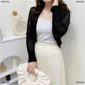 [COD] ZNPNXN Summer Women Solid Color Hollow Out Long Sleeve Sunscreen Loose Knitted Cardigan