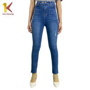 1K Celana Jeans Wanita Stretch Ripped Jeans High Waist P612 Celana Denim Highwaist Model Unfinished Cut