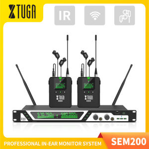 XTUGA SEM200 UHF Stereo Wireless In Ear Monitor System 2 Channel Transmitter With 2 Bodypack Receiver Professional Used for DJ Concert Stage Performance Music Monitoring