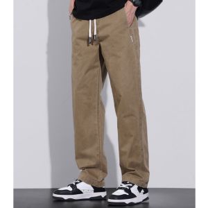 Mens Cotton Straight Leg Cargo Pants – Casual Baggy Khaki Trousers Plus Size Korean Style