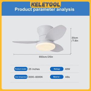 25inch small ceiling fan Ceiling Fan Light Home With Remote Control 6 Levels Adjustable For Kitchen Bedroom Dining Room