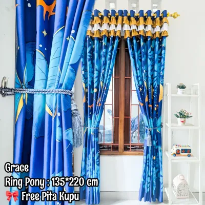 RAJA GORDEN Poni Rumbai UK 135X220Cm dekorasi pintu jendela (Free Pita) tali rumbai