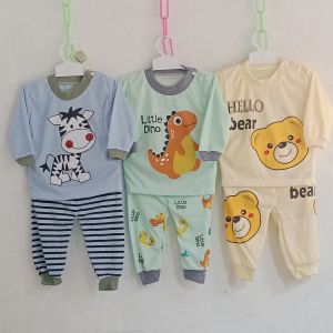 Setelan Kaos Bayi Usia 3-12 Bulan Model Kancing Bahu Tangan Panjang Motif Bhan Super Halus