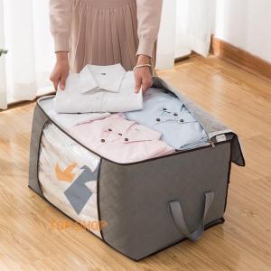 ถุงเก็บผ้าห่ม ถุงเก็บผ้านวม ถุงเก็บเสื้อผ้า ถุงเก็บหมอน ถุงเก็บกระเป๋า ถุงจัดระเบียบผ้า พับได้ มีซิปรูดปิดสีเทา. TS99