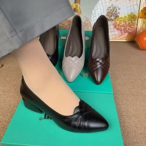 [Free Shipping] WomenS Mid-Heel Shoes 2026 New Spring And Autumn Style WomenS Shoes Shallow Mouth Mom Shoes Soft Leather Soft Sole Comfortable Chunky Heel Leather Shoes