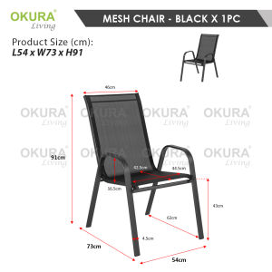 OKURA Mesh Fabric Metal Garden Stackable Chair with Flex Comfort Material and Metal Frame / Outdoor / Indoor / Balcony Luxury Kerusi