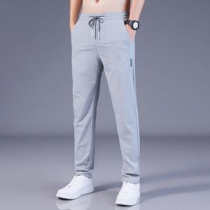 [Buy 1 Take 2] M-5XL Ice Silk Pants for Men and Women Korean Fashion Slim Fit Straight-Leg Solid Color Long Pants Loose Casual Basic Plain Trousers All-match Sweatpants Black\Grey