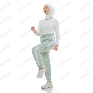 Armisth - Celana Cargo Panjang Wanita Fleece Tebal / Celana Olahraga Joger Cargo Cewe Modern