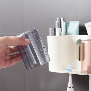 Fans Tone Bathroom Storage Rack Toothbrush Holder Toothbrush Organizer Punch-free Wall Mounted Toothbrush Storage with Cups