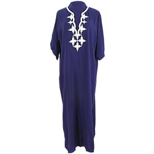 Navy Blue Elegant Dress Half Sleeve A-Line Shape Embroidery V-Neck Maxi Dresses Women Delicate Party Gown Comfy Rayon Long Kurta