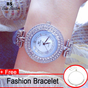 【Get a Free Butterfly Bracelet】BS Bee Sister 1559 New Arrivals Fashion Womens Watches Stainless Steel Alloy Strap Quartz Waterproof Casual Watches Elegant Full Diamonds Rhinestone Gold Silver Luxury Beautiful Ladies Wristwatches[Buy 1 get 1 free gift]