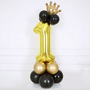 [SG] 40 Inch Giant Number Balloon Stand with Crown | Jumbo Foil Balloon Holder | Birthday Photo Prop Kit