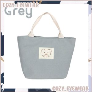 Japanese Bear Small Bucket Type Tote Canvas Bag Simple Zipper Hand Bag All Match Literary Shoulder Portable Lunch Box