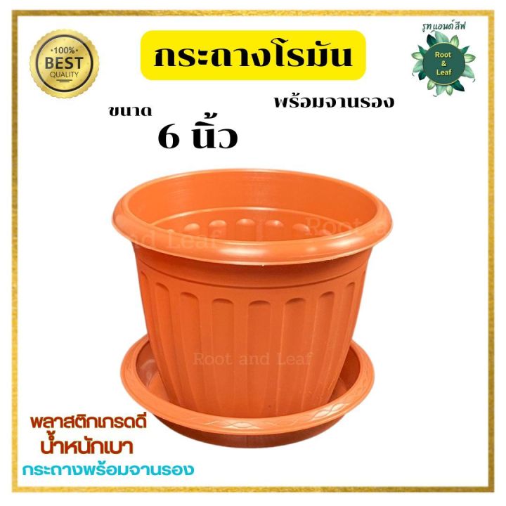 กระถางโรมันพลาสติก ขนาด 6 นิ้ว พร้อมจานรอง