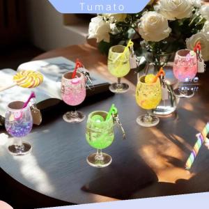 Tumato Luminous Plastic Simulation Lemon Slice High Footed Cup Keychain Colored Straw Beverage Cup Decoration
