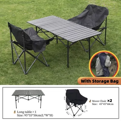 Camping Set 2-6 People Outdoor Foldable Alloy Table & Ergonomic Moon Chairs for Balcony/Backyard/Picnic