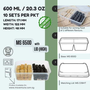 {MSV} 2 Compartments Lunch Box Microwavable Plastic Takeaway (600ml-900ml) Anti Leak Durable BPA Free Reusable MS 650D MS 750D MS 750DS MS 1000D MS 1000DS