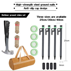 SG ️Ready stock️Tent Peg Set High-Strength Steel Ground Nail Anti-Slip Cap Outdoor Camping Stake 25cm 30cm 40cm Paku Khemah Besi Pancang Tarp Flysheet
