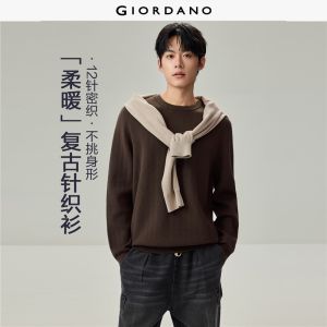 Giordano Beau Monde Men Textured stripe crewneck sweater Free Shipping 13056804