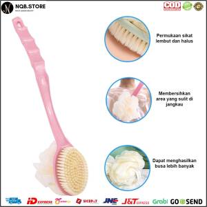 Sikat Punggung Shower Puff 2in1 Alat Pembersih Spons Tongkat Penggosok Badan