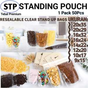 STP Standing Pouch Berdiri Bening Seal Clock 50Pcs - Plastik Makanan Ringan Tebal Ukuran Lengkap