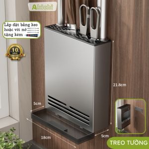 Hộp đựng dao AKICHI giá cài dao kéo kệ để dao treo tường thép Carbon chống gỉ có khay hứng nước