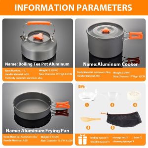 Camping Cooking Set Picnic Outdoor Travel Aluminum Alloy Portable Pot With Teapot Cooking Stove Cookware Set