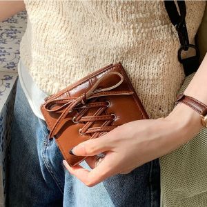 STKE Korean Style Bow Wallet Purse Ultra Thin Card Bag Simple Zipper PU Leather Card Holder Outdoor